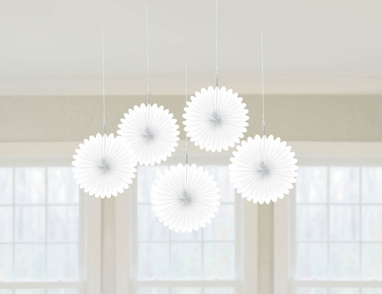 Frosty White Mini Hanging Fan Decorations Pack of 5