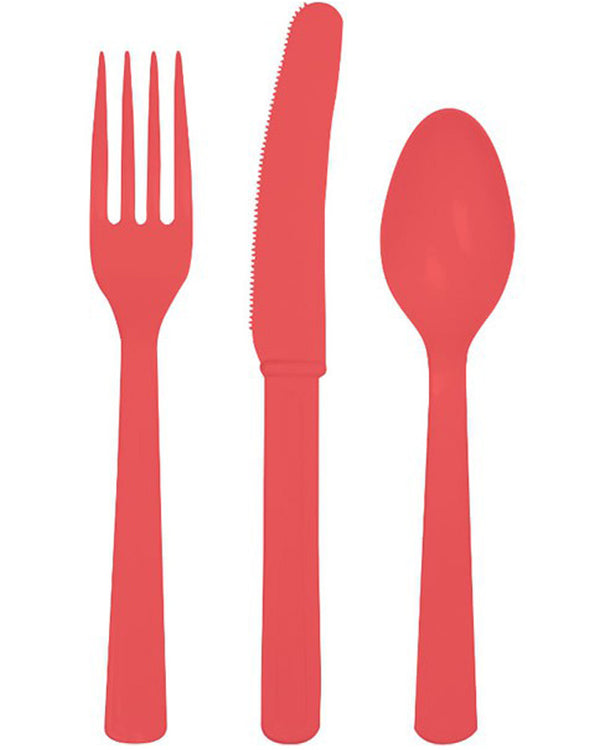 Coral Assorted Plastic Premium Cutlery Pack of 24