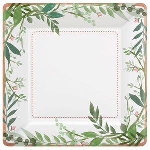 Love and Leaves 25cm Square Paper Plates Pack of 8