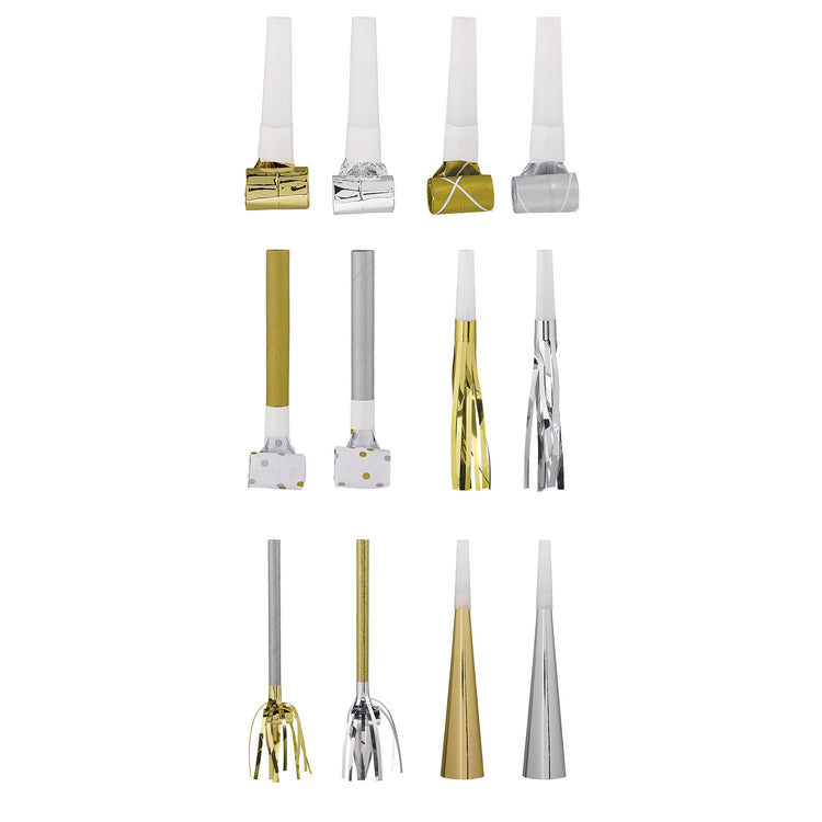 Silver and Gold Party Blowers Mega Value Pack of 50