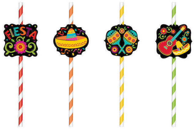 Mexican Fiesta Fun Paper Straws Pack of 12