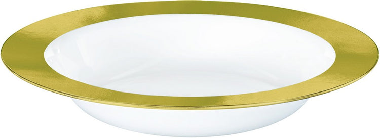 Premium Plastic Bowls 354ml White with Gold Border Pack of 10