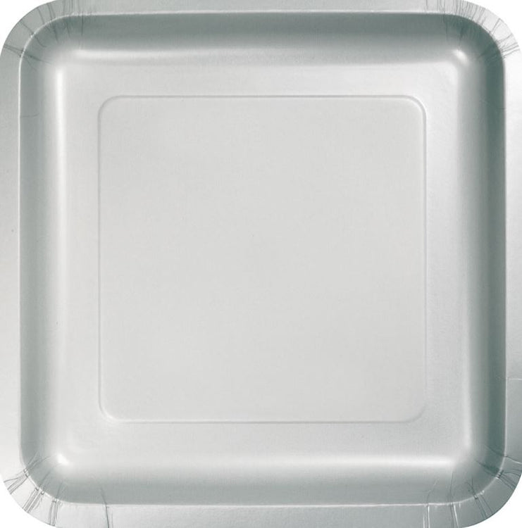 Shimmering Silver Square Dinner Plates Paper 23cm Pack of 18