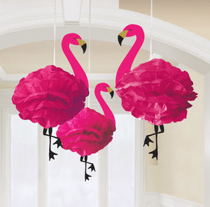 Flamingo Fluffy Hanging Decorations Pack of 3