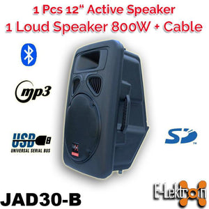 E-Lektron 2X12in Speakers 1600W Active+Passive Laud Sound System Bluetooth USB PA Set with 5M Speakon Cable and Stands
