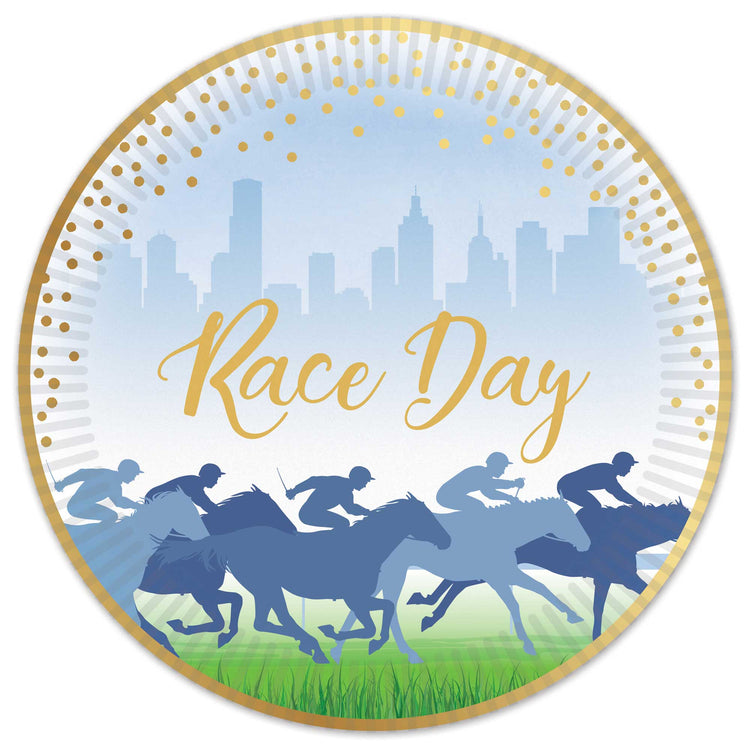 Race Day Hot Stamped 7in/17cm Paper Plates - Bulk Pack 50 Pack of 50