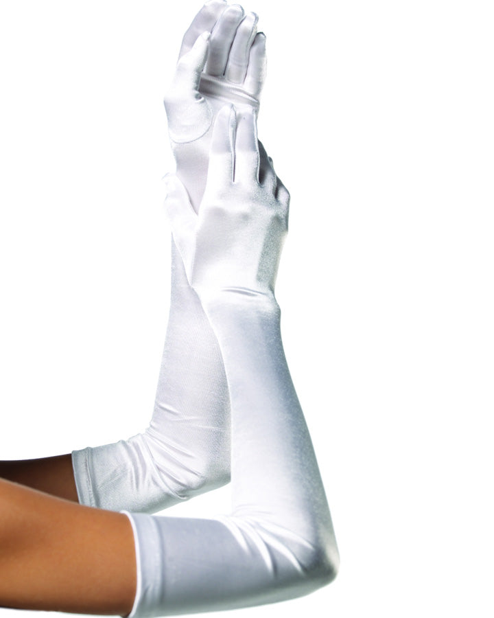 Extra Long White Satin Gloves