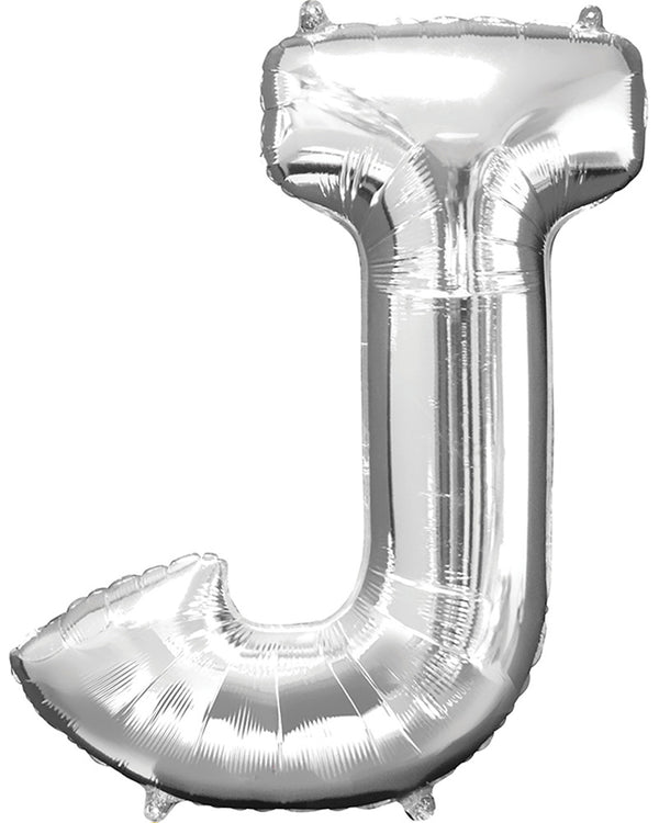 Letter J Silver Megaloon Foil Balloon 100cm