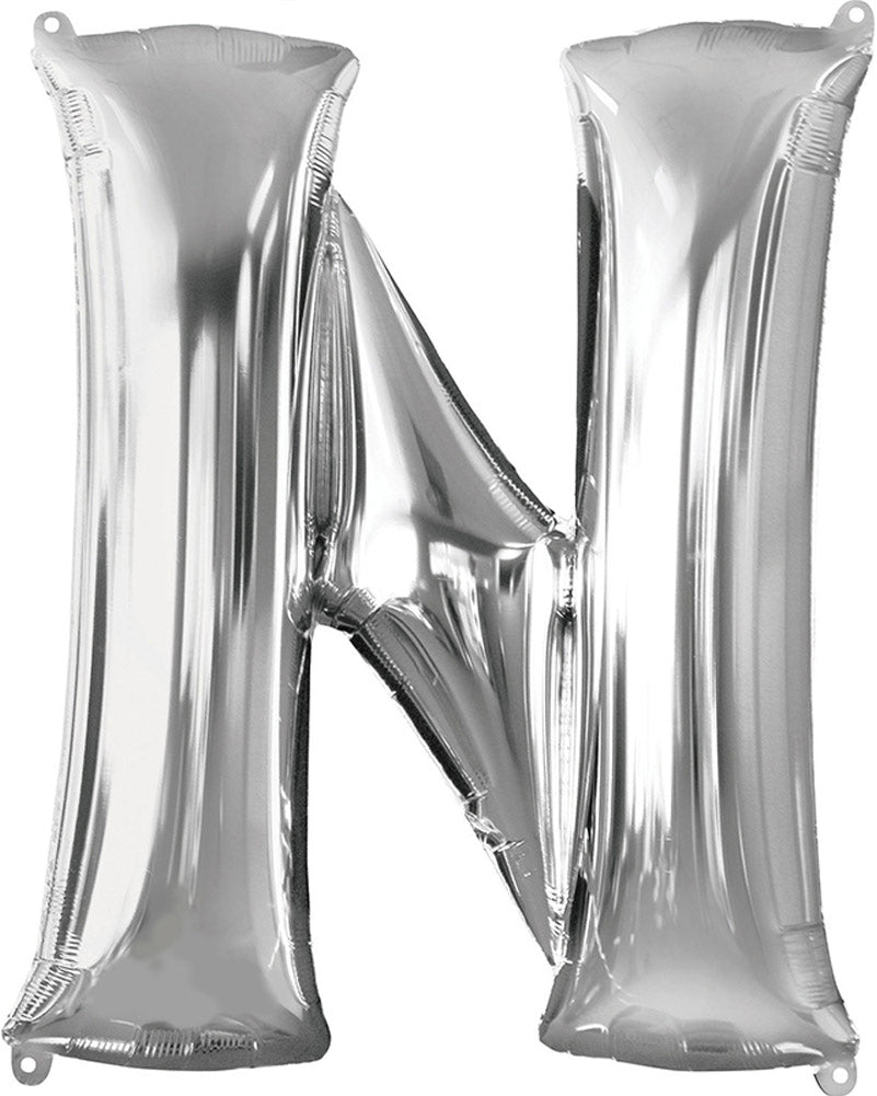 Letter N Silver Megaloon Foil Balloon 100cm