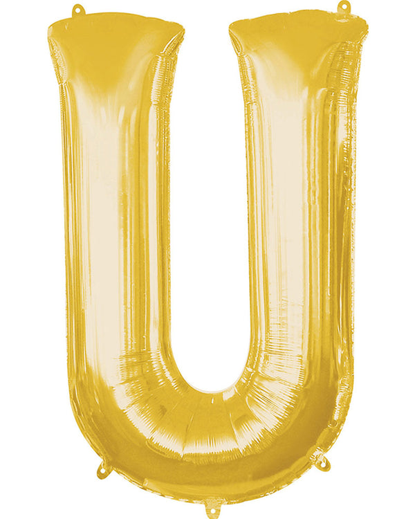 Letter U Gold Megaloon Foil Balloon 100cm