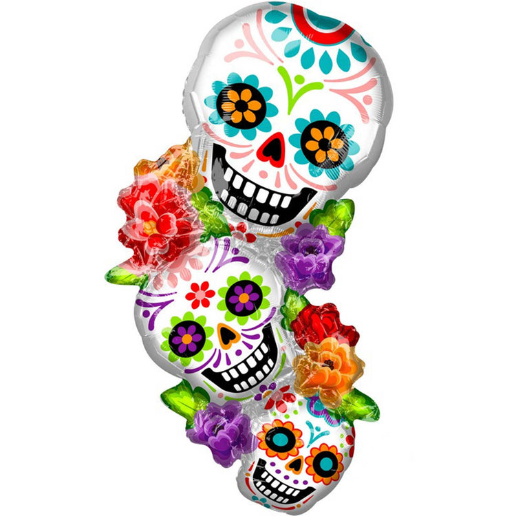 Day of the Dead Supershape Stacking Sugar Skulls Foil Balloon 96cm
