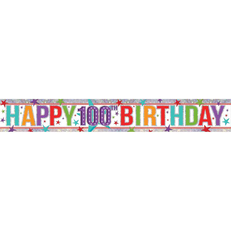 Banner Holographic Happy Birthday 100th Multi-Coloured