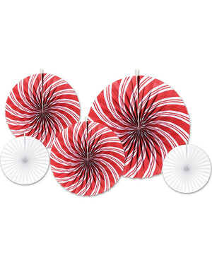 Christmas Peppermint Accordian Paper Fans Pack of 5