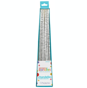 Long Silver Taper Candles Pack of 12