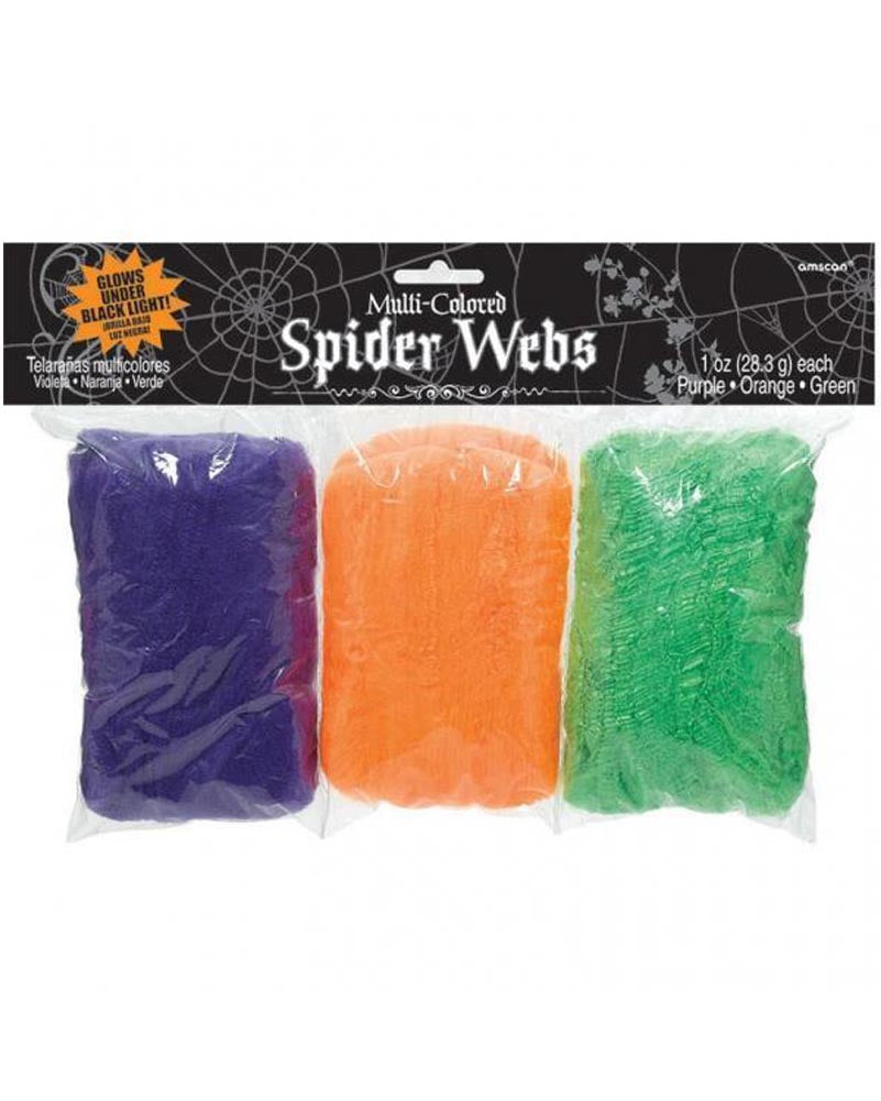 Multicoloured Spider Webs Pack of 3 For Halloween