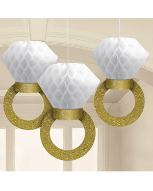 Bridal Tissue and Glitter Paper Honeycomb Ring Hanging Decorations Pack of Three
