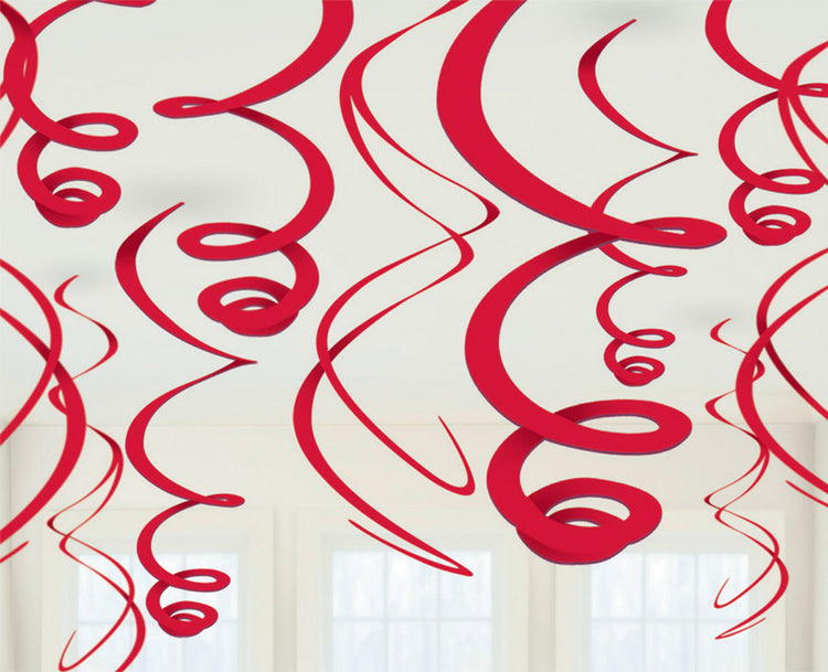 Apple Red Plastic Hanging Swirl Decorations Pack of 12