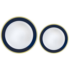 Premium Plastic Plates Hot Stamped with True Navy Border Pack of 20