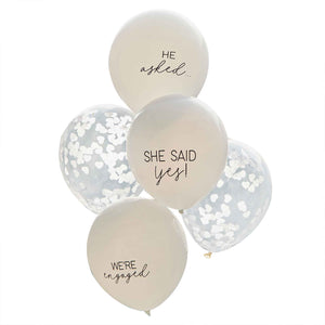 Engaged Balloon Bundle Confetti & Printed White Pack of 5