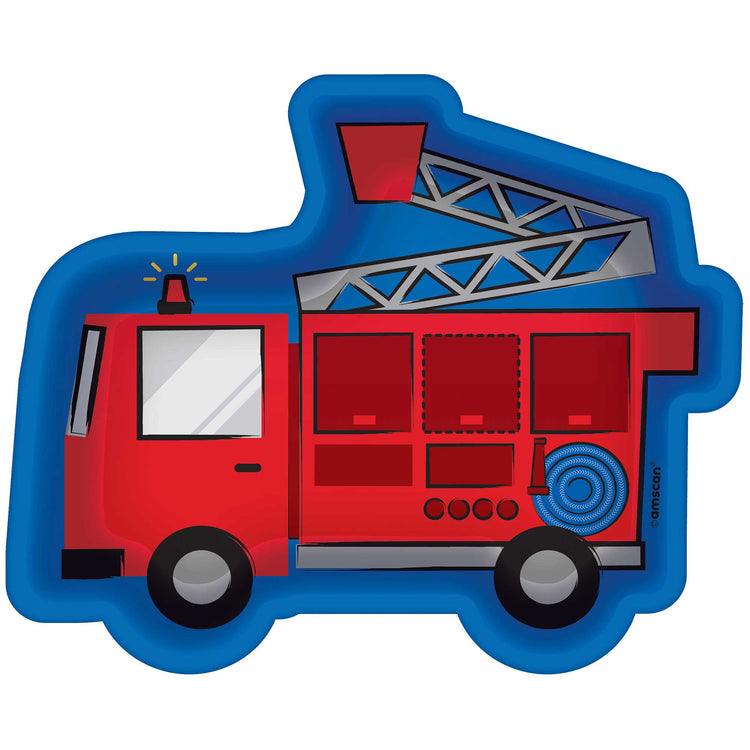 First Responders Fire Truck Shaped Paper Plates 18cm x 22cm Pack of 8