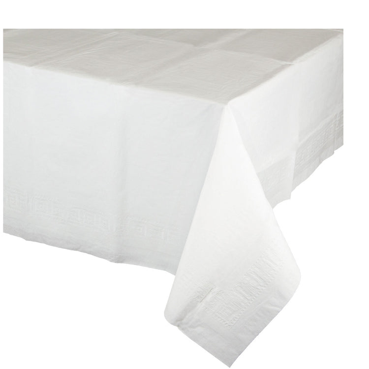 White Tablecover Tissue & Plastic Back 137cm x 274cm
