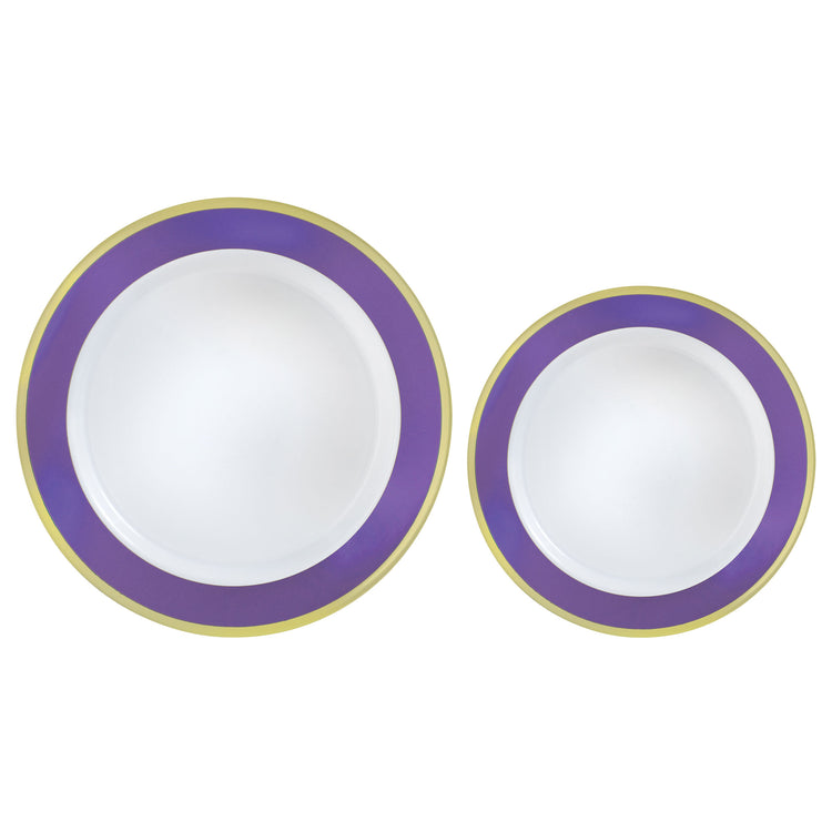 Premium Plastic Plates Hot Stamped with New Purple Border Pack of 20