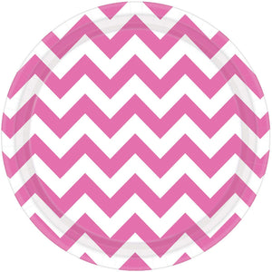 Chevron 7in/17cm Round Plates New Pink Pack of 8