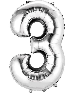 Silver 40cm Number 3 Balloon