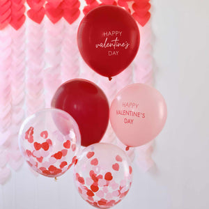 Be Mine Pink Red and Confetti Valentines Balloons Bundle Pack of 5