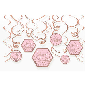 Blush Birthday Swirl Decorations Pack of 12