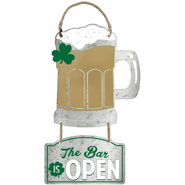 St Patricks Day Open Bar Beer Mug Hanging Metal Sign
