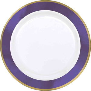 Premium Plastic Plates 25cm White with New Purple Border Pack of 10