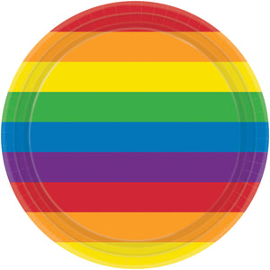Rainbow Round Paper Dinner Plates 9in/ 23cm Pack of 8
