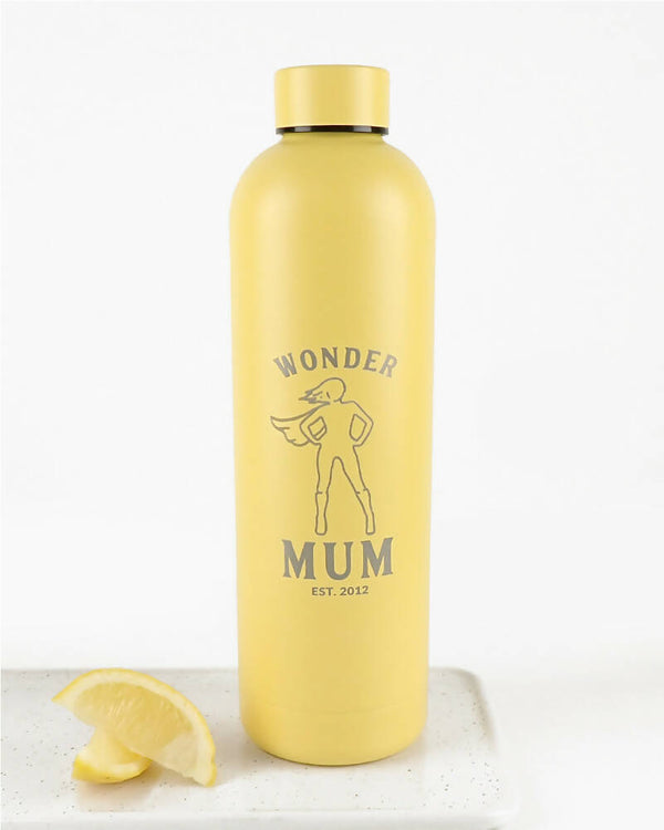 Wonder Mum Sunshine Yellow Personalised Engraved 750ml Matte Finish Water Bottle