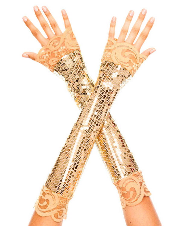 80s Gold Sequin and Lace Gloves