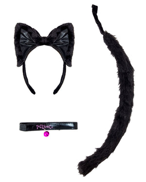 Black Cat Collar Ears and Tail Set