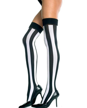 Black and White Opaque Thigh High Stockings