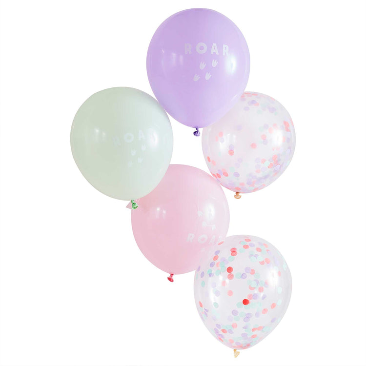 Dino Pink Balloon Bundle Roar & Confetti Pastel Pack of 5