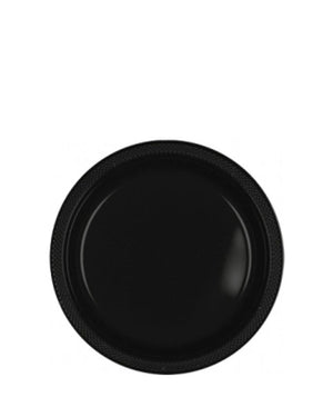 Black 18cm Plastic Plates Pack of 20