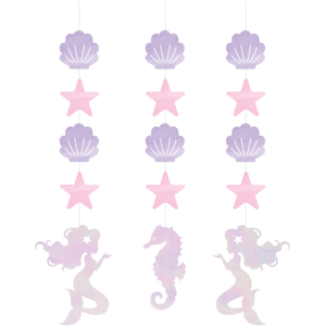 Mermaid Shine Iridescent Hanging String Cutouts 57cm Pack of 3
