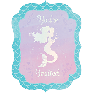 Mermaid Shine Iridescent Invitations Postcard Style 15cm x 11cm Pack of 8