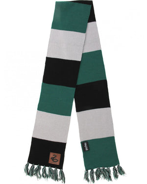 Image of black, green and grey Harry Potter Slytherin striped scarf.