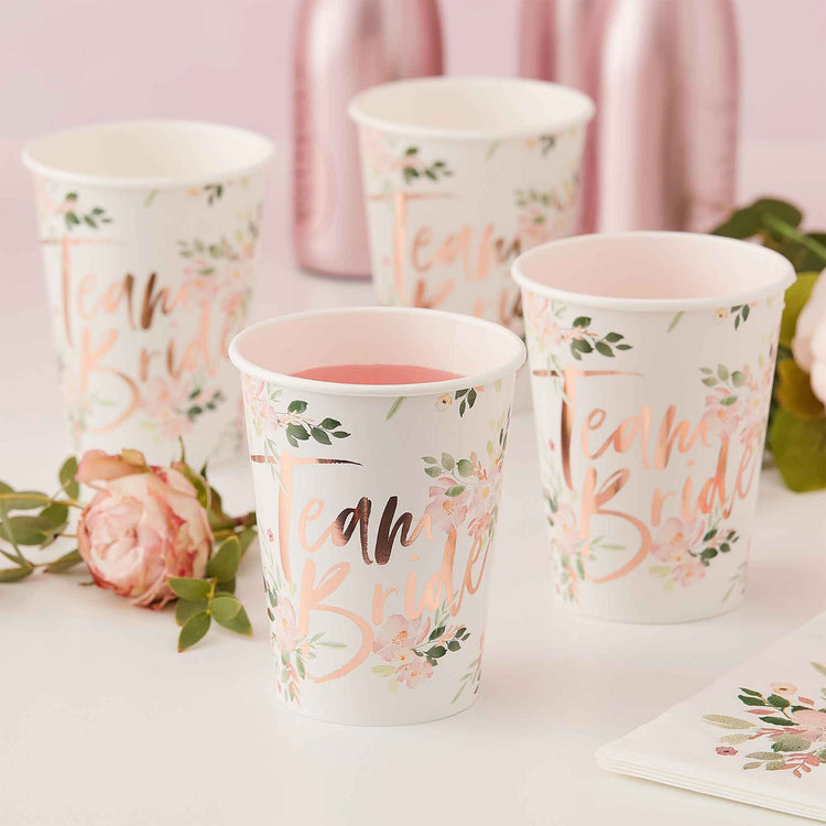 Floral Hen Party Team Bride 266ml Paper Cups Pack of 8