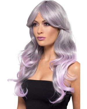 Ombre Grey and Pastel Pink Long Wavy Wig