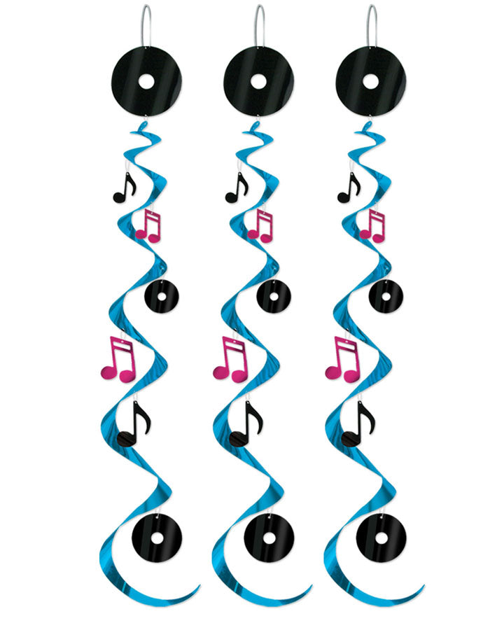 50s Rock n Roll Hanging Swirl Decorations Pack of 3