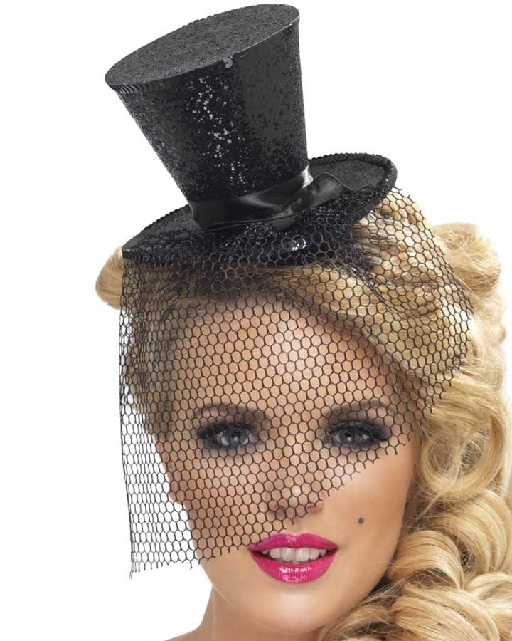 Mini Black Top Hat on Headband