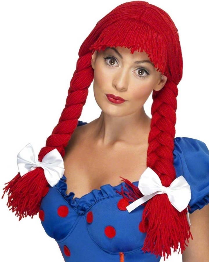 Rag Doll Red Plaited Wig with Bows