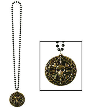 Beaded Necklace with Pirate Coin Medallion