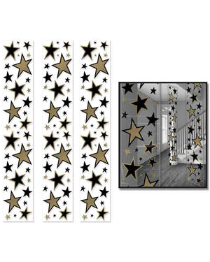 Black and Gold Star Hanging Party Panels 1.8m Pack of 3