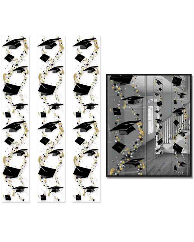 Graduation Cap Hanging Party Panels 1.8m Pack of 3